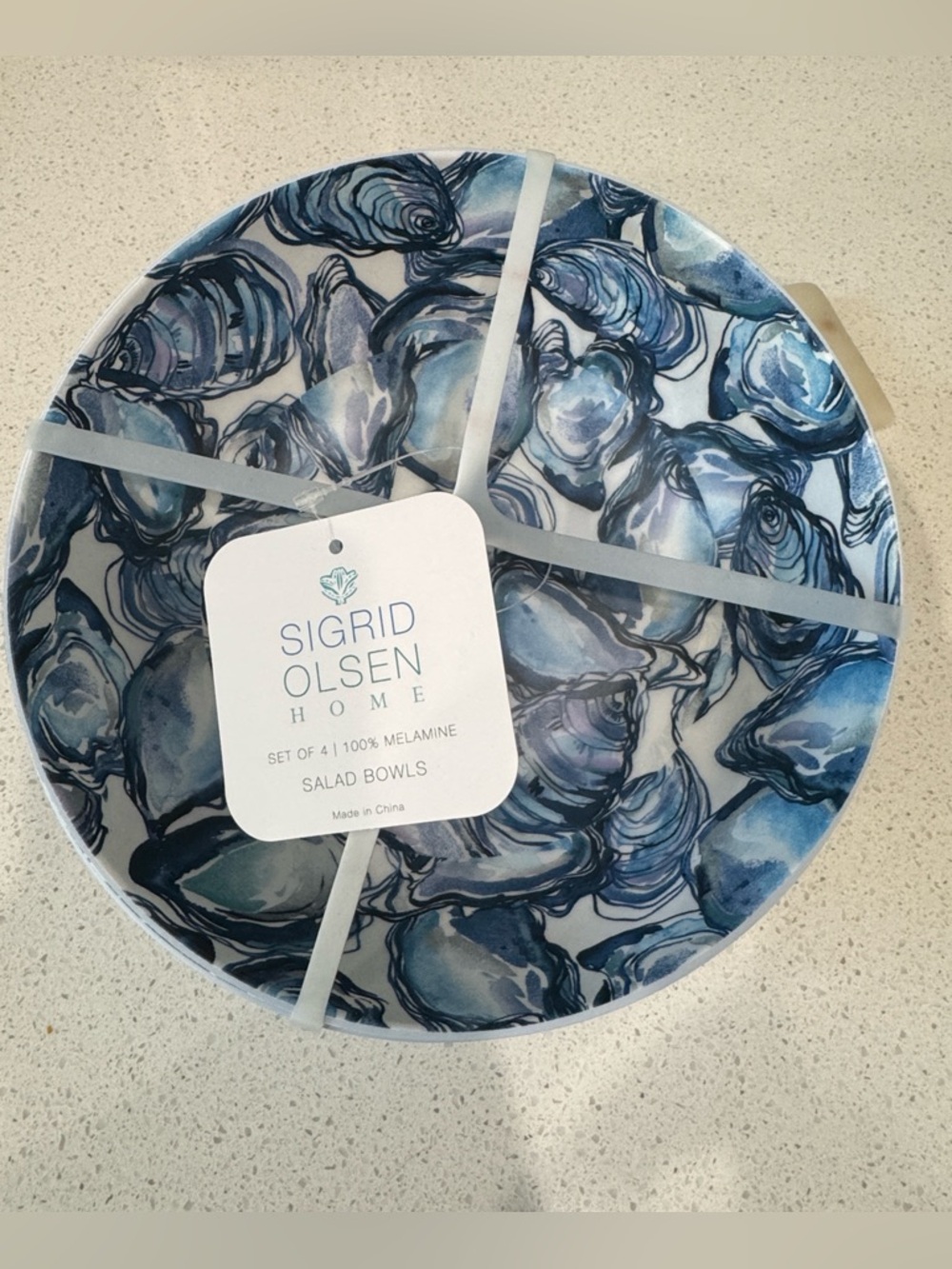 NWT Sigrid Olsen Melamine Oysters Pasta Salad Bowls 7.5" Set of 4 Coastal
